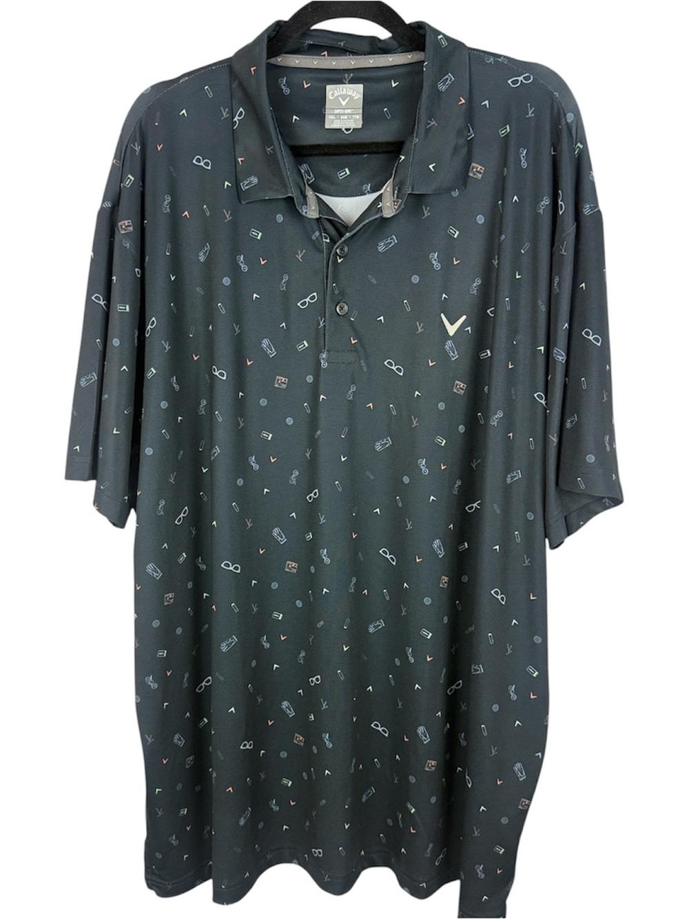 Callaway Opti-Dri Golf Polo Shirt XXL Black Graphic Novelty Print Short Sleeve